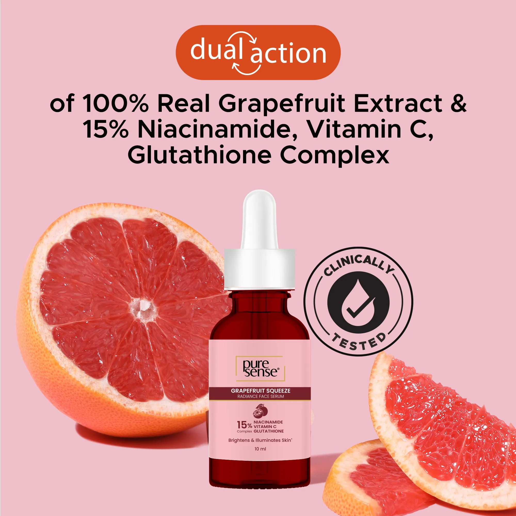 Grapefruit Squeeze Radiance Face Serum with 15% Niacinamide, Vitamin C & Glutathione Complex | For dull skin | 10ml
