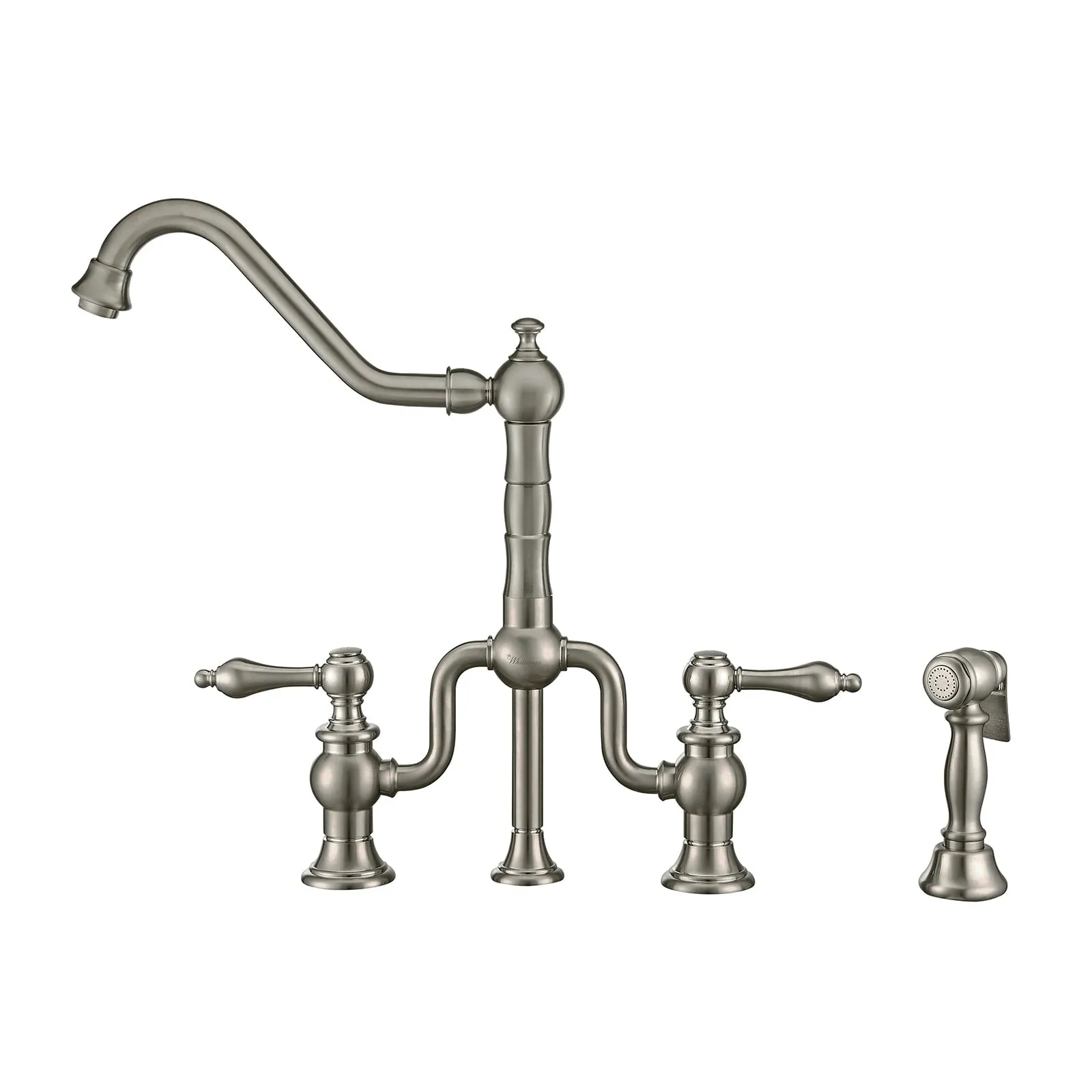 Whitehaus WHTTSLV3-9771-NT-BN Twisthaus Plus Bridge Faucet with Swivel Spout and Side Spray